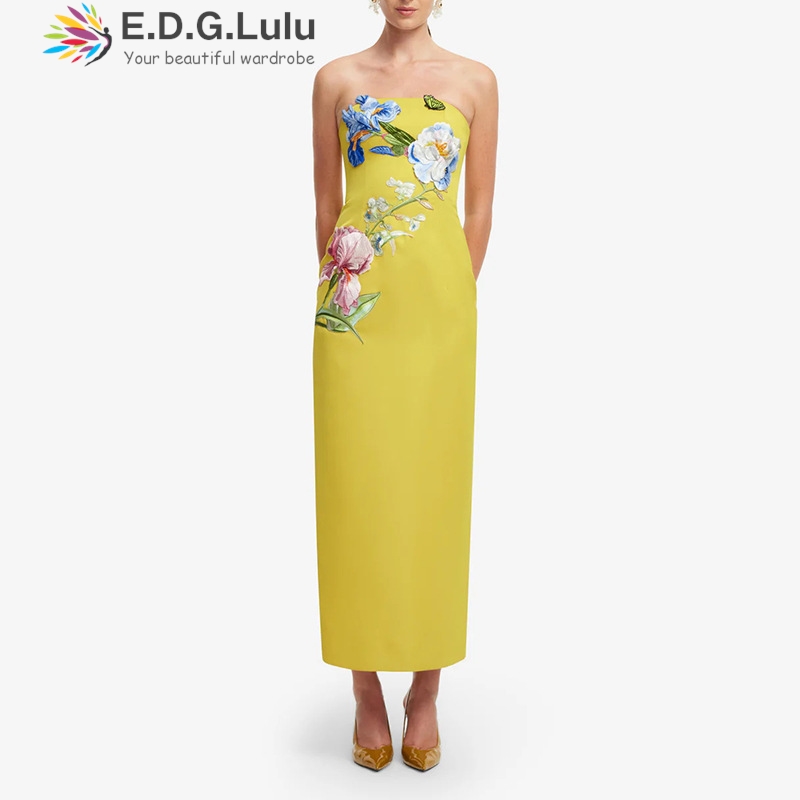 EDGLuLu 3d Embroidery Flower S - đánh giá và giá Embroidery Yellow Dress