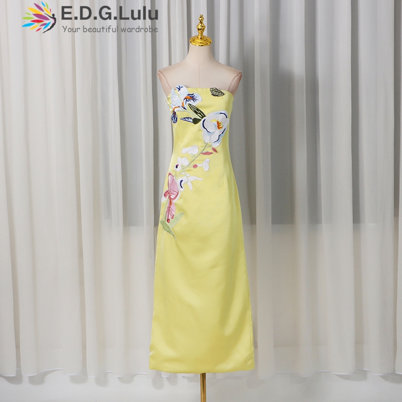 EDGLuLu 3d Embroidery Flower S - đánh giá và giá Embroidery Yellow Dress