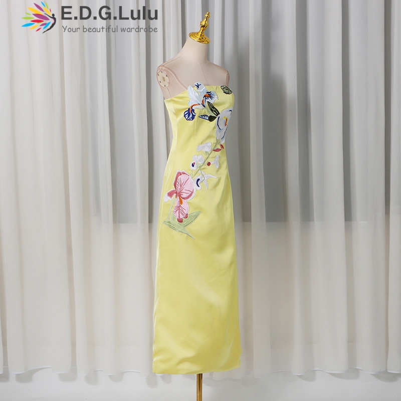 EDGLuLu 3d Embroidery Flower S - đánh giá và giá Embroidery Yellow Dress