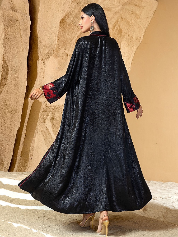 Black Red Open Kimono Abaya Da - đánh giá và giá Embroidery Kebaya