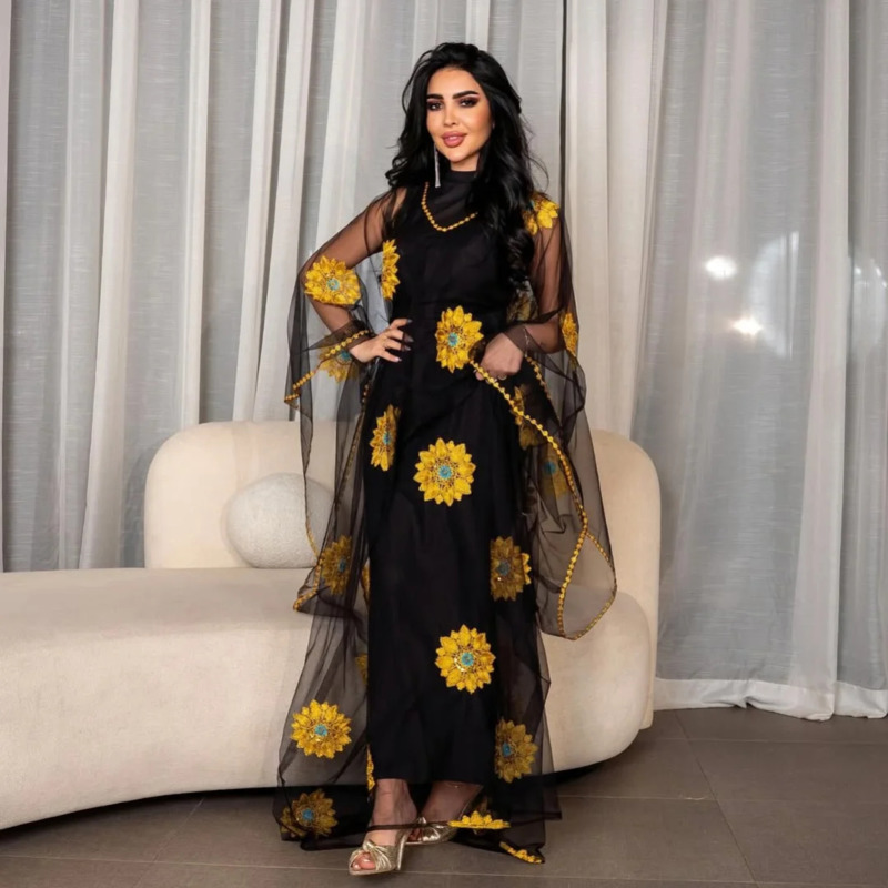 Women Floral Embroidered Maxi  - đánh giá và giá Embroidery Yellow Dress